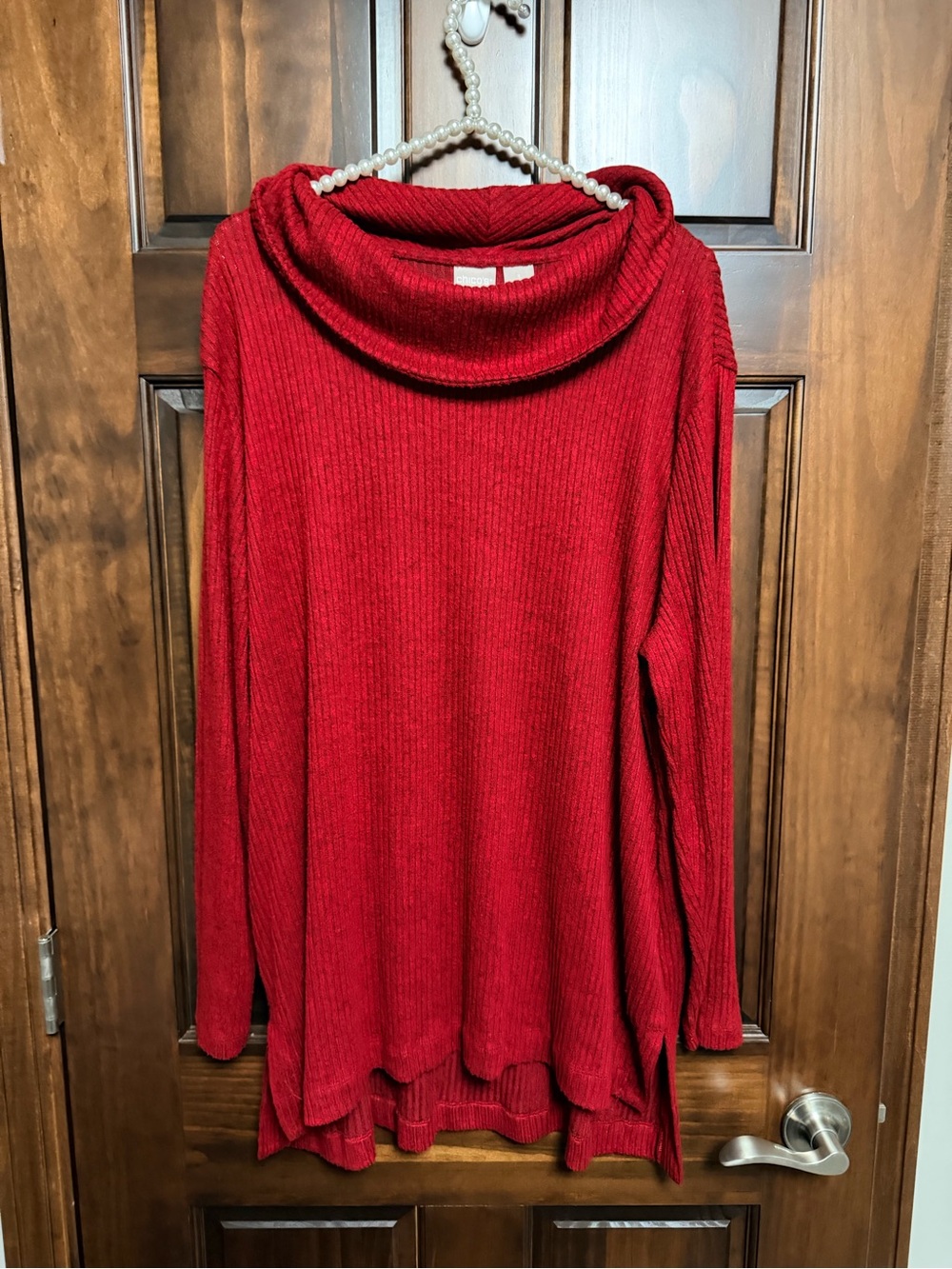 Chico's Vibrant Red Ribbed Cowl Neck Sweater